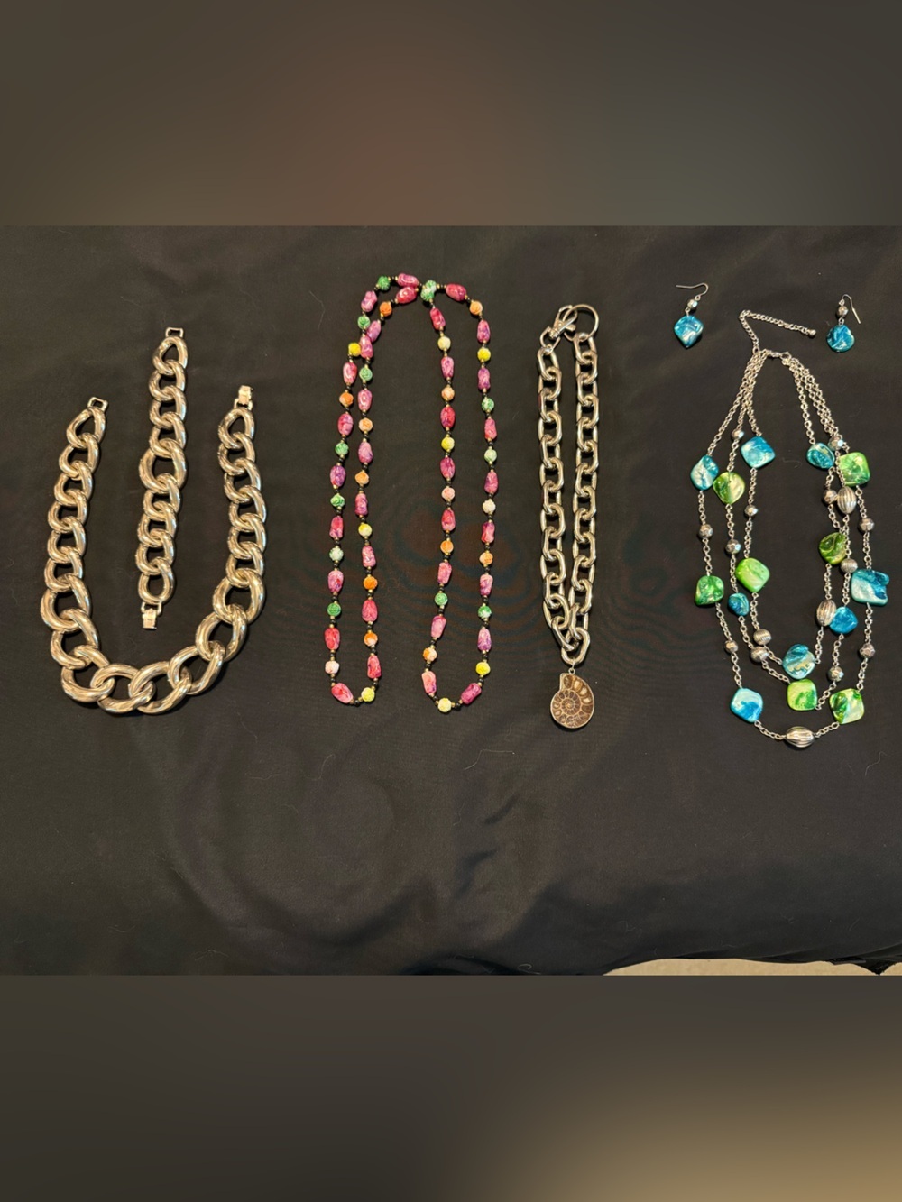 Bundle of 6 - Silver Tone Fashion Jewelry Pieces, Chunky and Colorful!